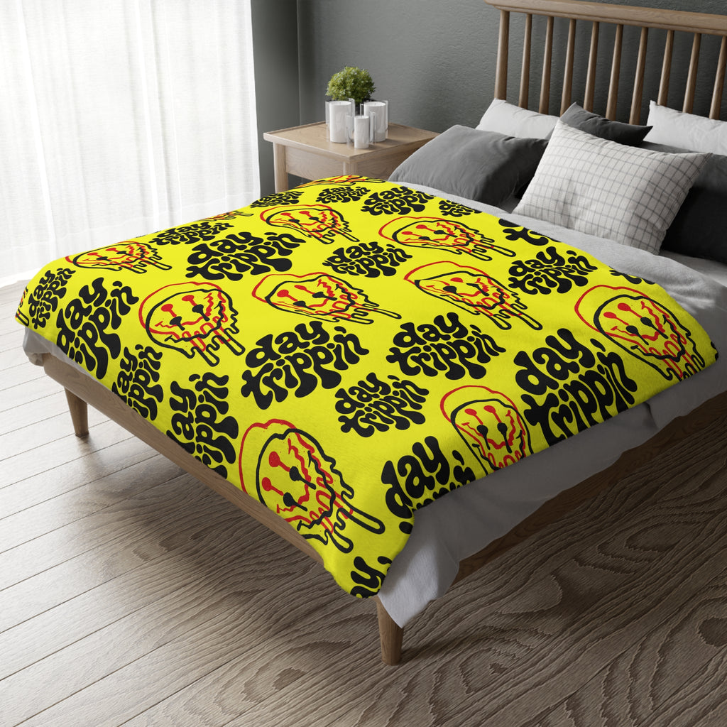 Day Trippin' Yellow Velveteen Throw Blanket