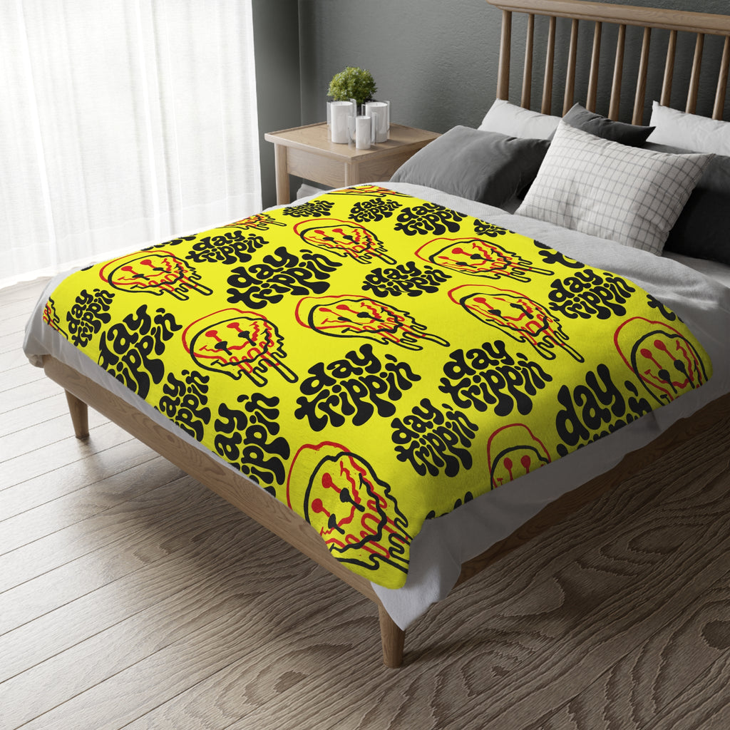 Day Trippin' Yellow Velveteen Throw Blanket