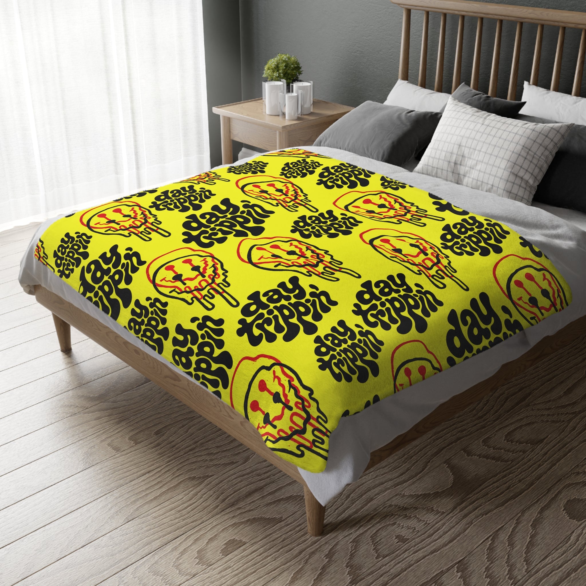 Day Trippin' Yellow Velveteen Throw Blanket