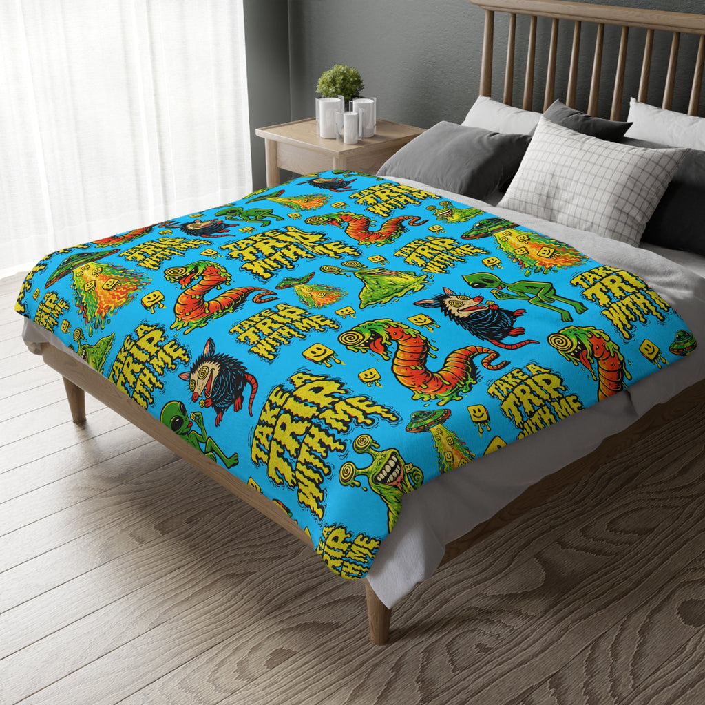 Trip To Space Velveteen Throw Blanket